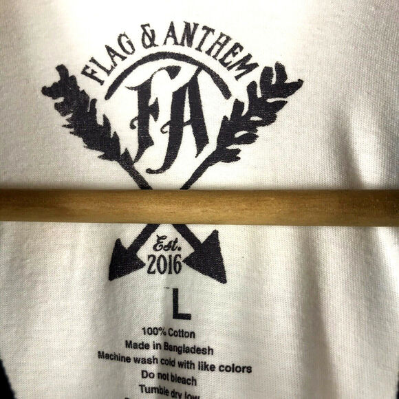 Flag & Anthem Mens L Skull Graphic Baseball T-Shirt Navy White 3/4 Sleeve Cotton - Picture 2 of 5